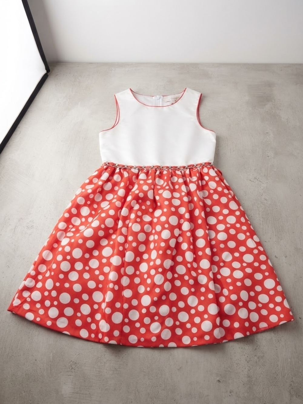 American Princess White & Coral Polka Dot Party Dress
